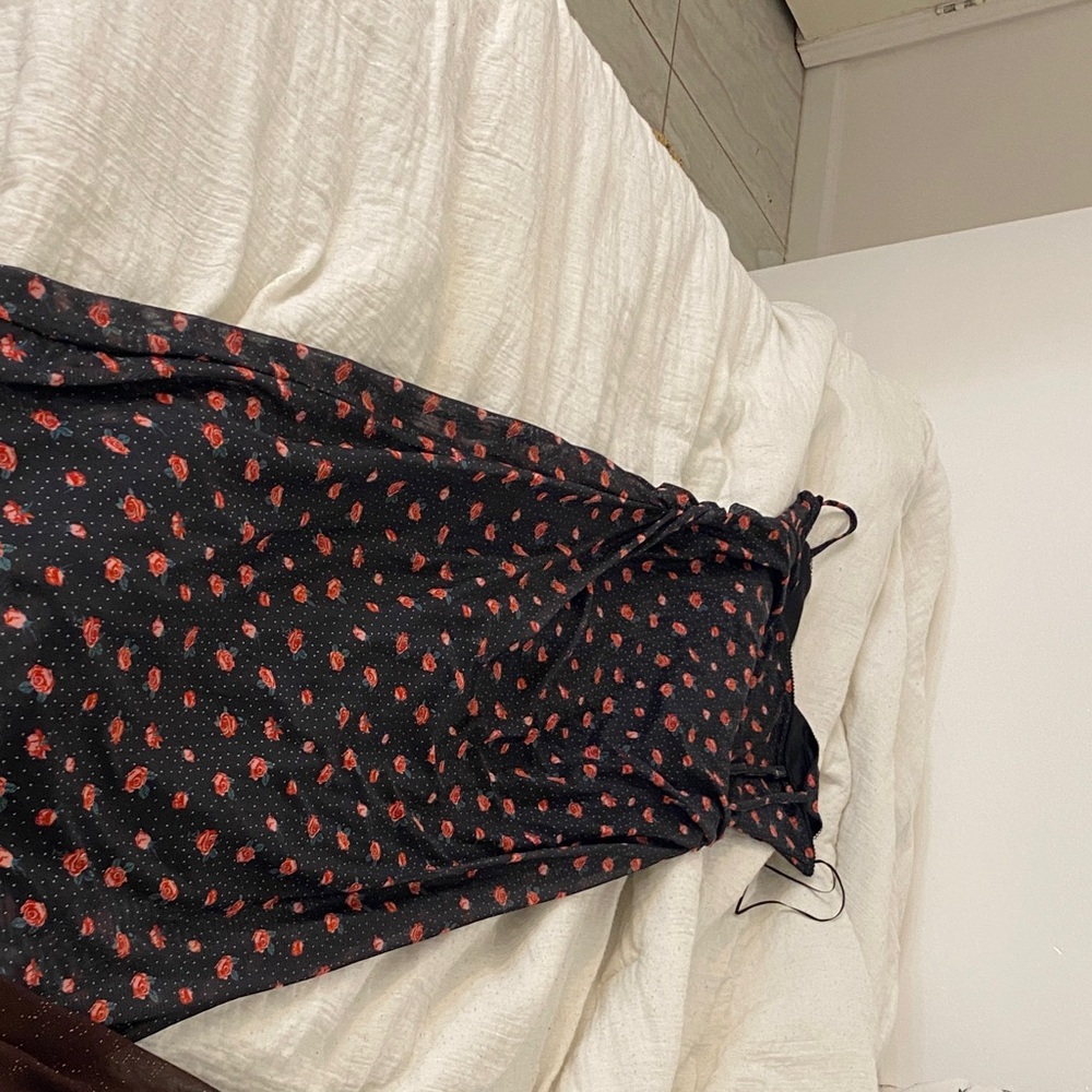 Black Dress with Red Floral Pattern